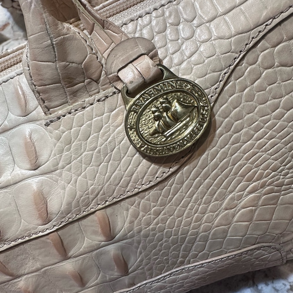 Brahmin Cream Crocodile Embossed Shoulder Bag